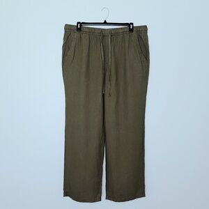 Old Navy Green Kombu High Waisted Drawstring Linen Blend Wide Leg Pants